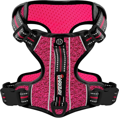 BARKBAY Dog Harness No Pull with ID Tag Pocket - Heavy Duty, Reflective, Easy Control for Large Dogs (Pink/Black,S)