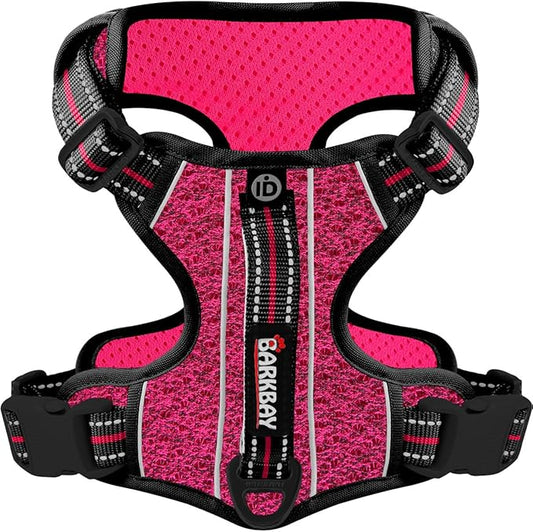 BARKBAY Dog Harness No Pull with ID Tag Pocket - Heavy Duty, Reflective, Easy Control for Large Dogs (Pink/Black,S)