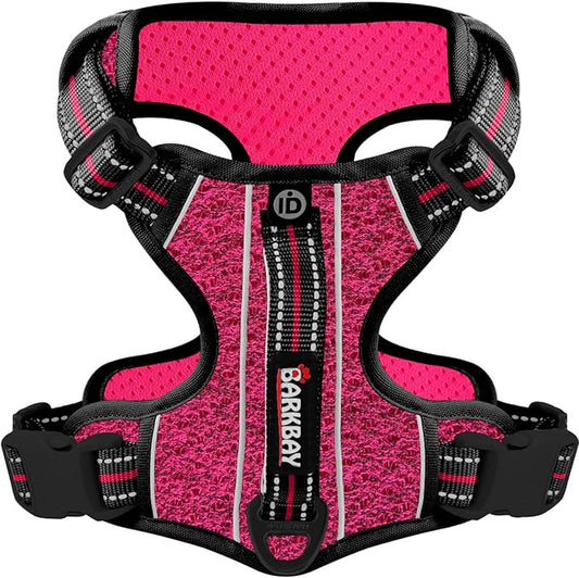 BARKBAY Dog Harness No Pull with ID Tag Pocket - Heavy Duty, Reflective, Easy Control for Large Dogs (Pink/Black,XL)