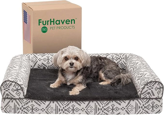 Furhaven Memory Foam Dog Bed for Medium/Small Dogs w/ Removable Bolsters & Washable Cover 35 lbs