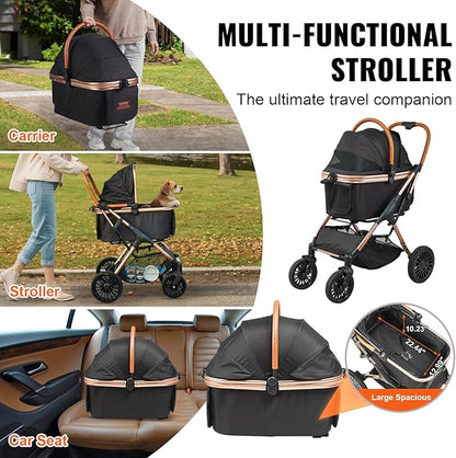 VEVOR 3 in 1 Large Pet Stroller for Dogs Cats Up to 66lbs 4 Wheels 2 Cats