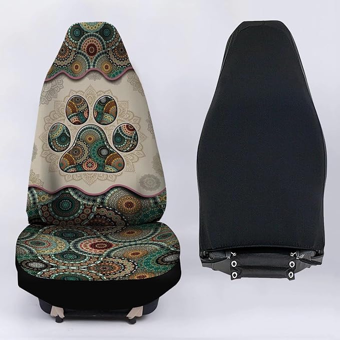 Green Boho Mandala Dog Paw Pattern Bucket Seats Protector Set of 2