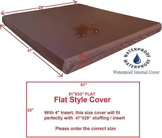 Dogbed4less 2 Pack Internal Duvet Case Waterproof Zipper Dog Bed Cover for Extra Large 47"x29"X4" Memory Foam Pad Pet Bed - 51"X33" Flat