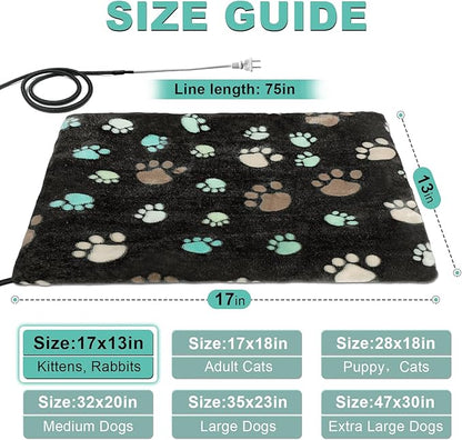 Cat Heating Pad 17x13 in Pet Heating Pads for Cats，Waterproof Heated Cat Bed