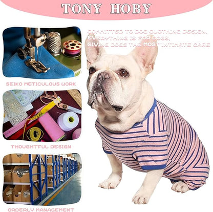 TONY HOBY Female Dog Pajamas, Dog Knited Thermal Pajamas with Stripe, Dog Jumpsuit Pet Clothes for Small Medium Dog (Dark Pink, Girl, XXL)