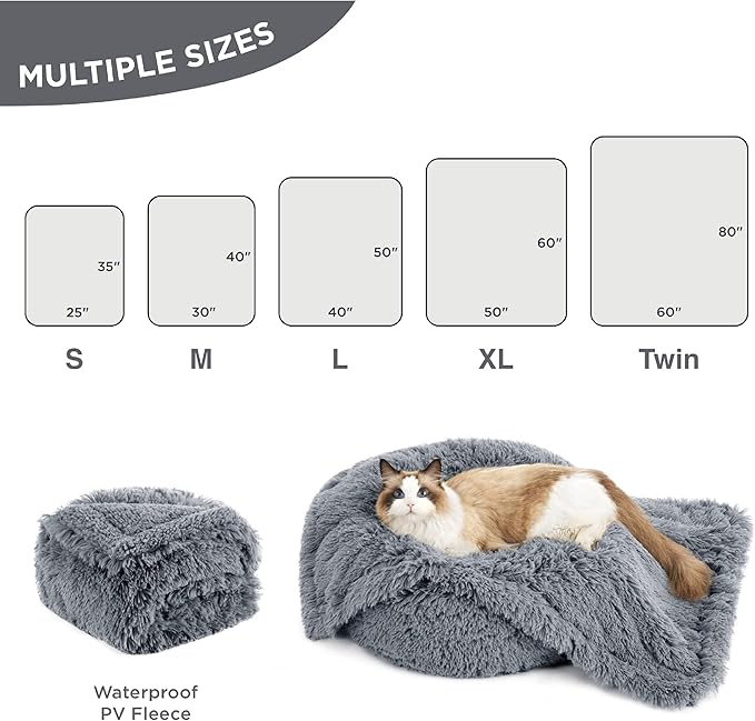 Bedsure Waterproof Dog Blankets for Small Dogs - Calming Cat Blanket for Couch Protector Washable, Long Faux Fur Pet Throw Blanket for Puppy, Reversible Furniture Protection, 25"x35", Grey