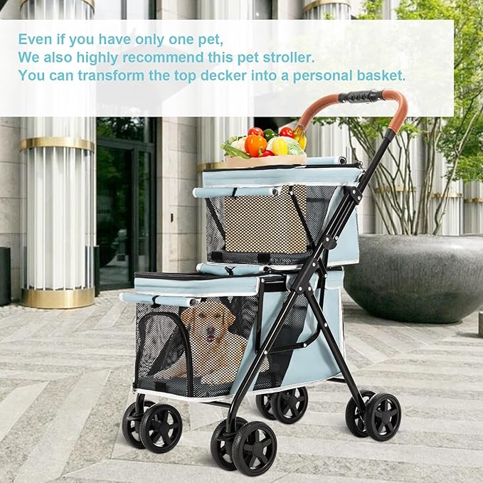 Double Pet Stroller for Dogs and Cats 4 Wheels,