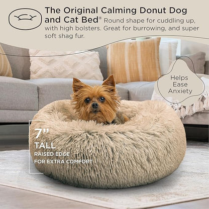 Best Friends by Sheri The Original Calming Donut Cat and Dog Bed in Shag Fur Taupe 18"