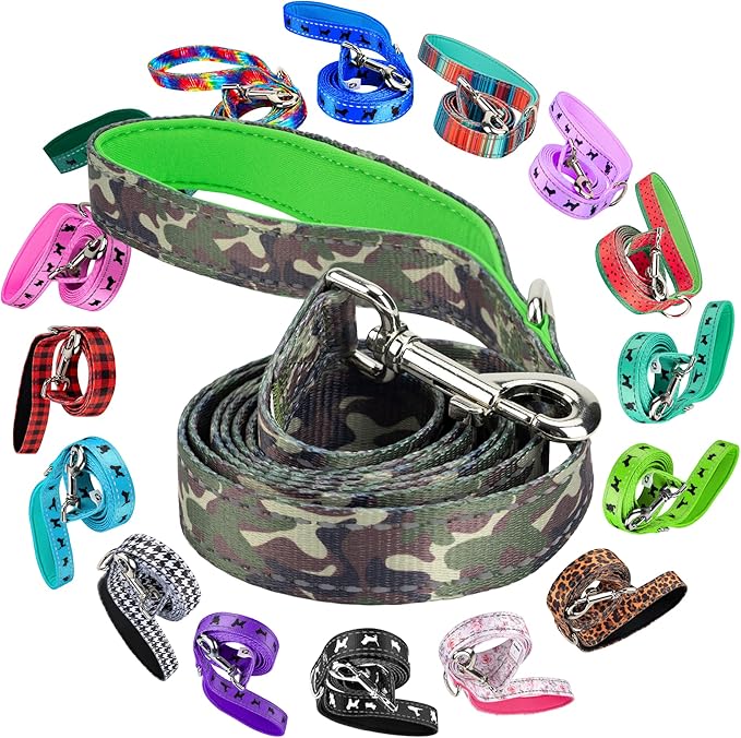 EcoBark Dog Leash - Soft & Reflective Comfort Training Leashes with Padded Handle - Strong Durable Heavy Duty - Training and Pulling for Small, Medium or Large Dogs (Camo)