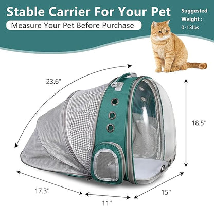 TOYSINTHEBOX Cat Backpack Carrier, Expandable Pet Bubble Backpack for Cat Small Dog Pet Travel Carrier Breathable Carrying Bag for Hiking, Travelling, Walking, Camping & Outdoor Up to 13 Lbs Green