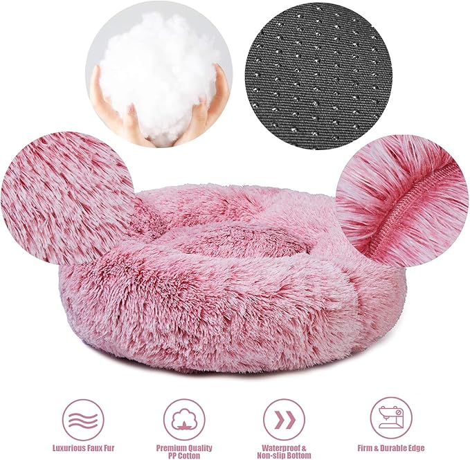 Aurako Cat Bed Dog Bed Round Cushion Pet 28" Pink