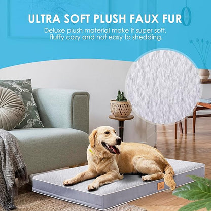 Dog Bed Covers Soft Plush Replacement Washable, Extra Large Waterproof Dog Bed Cover with Zipper, Pet Bed Cover 41x27x3 Inches, Gray, Cover Only