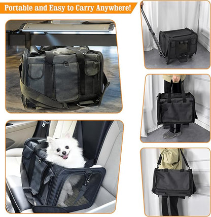 Rolling Airline Approved Premium Dog and Cat Carrier - 16.5" x 13" x 11.5" - Pet Travel Carrier for Small Dogs and Cats Under 16 LBS - Telescopic Handle and 360° Wheels - TSA Approved Cat Carrier