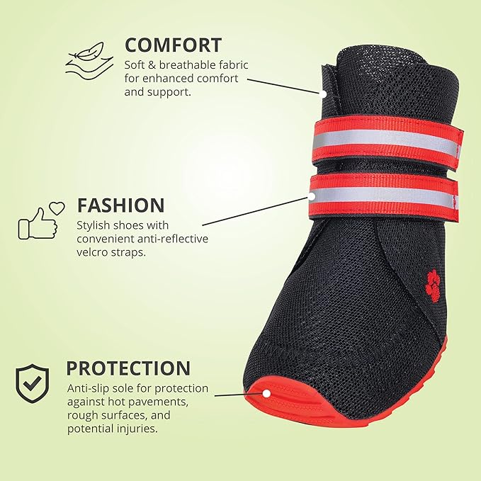 Breathable Anti-Slip Dog Shoes 2.0 - with Elastic Straps for Small, Medium & Large Dogs | x4 Dog Boots for Summer Hot Pavement, Hiking, Rain, Heat & General Paw Protection | Size 65