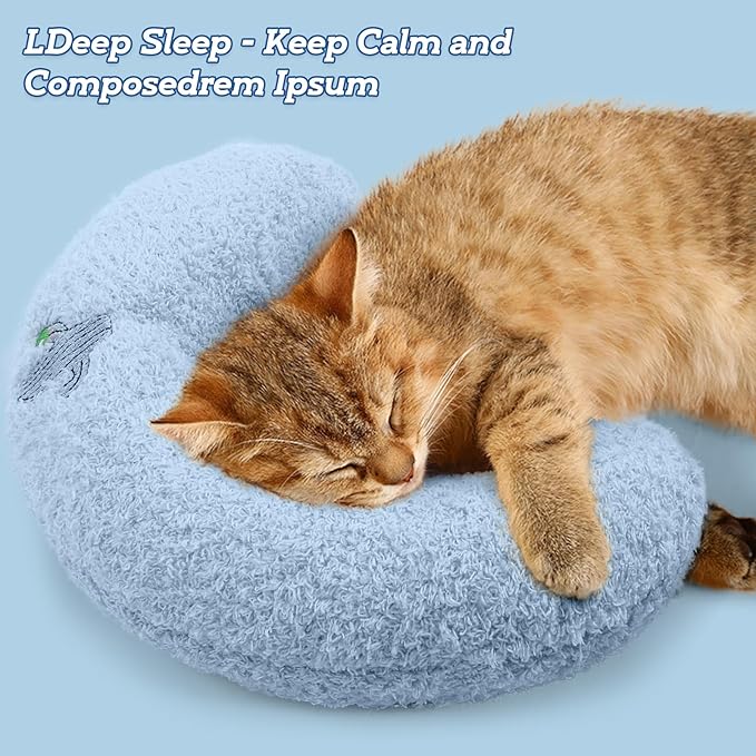 Dog Pillow Bed, Cat Calming Pillow, Dog Neck Pillow for Joint Relief Sleeping, Ultra Soft Half Donut Cuddler, Pillow Pet for Upper Spine Support, Doggy/Kitten Pillow Training Toy, BlueCactus