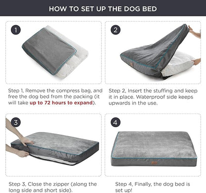 Bedsure Waterproof Dog Beds for Large Dogs 4 inch 80lbs L-Crate