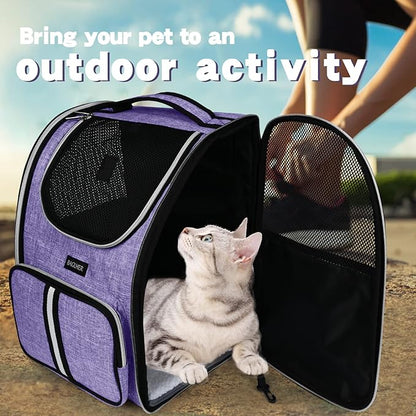 BAGLHER Pet Carrier Backpack, Dog Backpack Carrier for Small Dogs Cats, Thicker Bottom Support, Ventilated Design Breathable Dog Carrier Backpack Cat Bag for Hiking Travel Camping Outdoor Use Purple