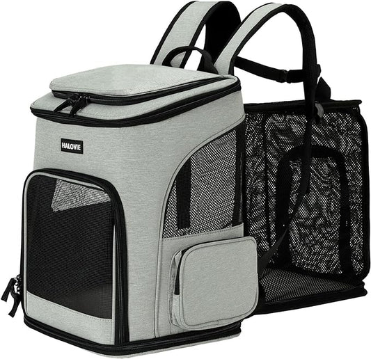 HALOVIE Pet Carrier Backpack Expandable for Cats Dogs Under 18 LB, Breathable Mesh Cat Backpack Carrier Bag, Foldable Dog Backpack Carrier for Small Dogs Rabbits Puppies