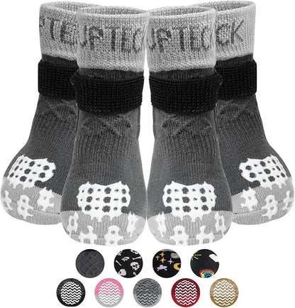 PUPTECK Anti Slip Dog Socks 2 Pairs with Double Grippers for Hardwood Floors