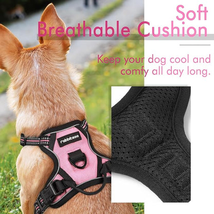 rabbitgoo Dog Harness, No-Pull Pet Harness with 2 Leash Clips, Adjustable Soft Padded Dog Vest, Reflective No-Choke Pet Oxford Vest with Easy Control Handle for Small Dogs, Pink, XS