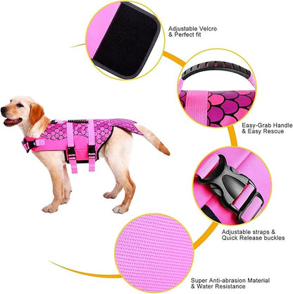 Queenmore Dog Life Jacket Ripstop Shark Dog Safety Vest Adjustable Preserver with High Buoyancy and Durable Rescue Handle for Small