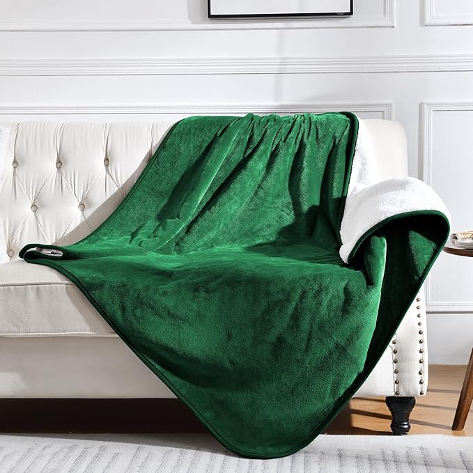 Waterproof Blanket for Bed Couch Sofa, Soft Liquid Pee Proof Pet Blanket for Dog Puppy Cat, Reversible Sherpa Fleece Blanket for Furniture Protector (Green, 60x80 inches)