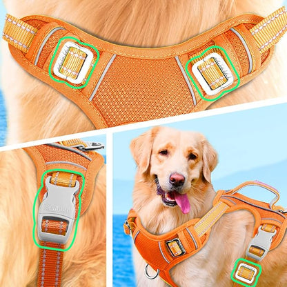 BARKBAY No Pull Dog Harness Large Step in Reflective Dog Harness with Front Clip and Easy Control Handle for Walking Training Running with ID tag Pocket(Orange,XL)