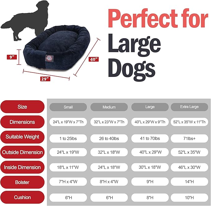 Majestic Pet 40 Inch Micro Velvet Calming Dog Bed Washable – Cozy Soft Round Dog Bed with Spine for Head Support 40x29x9 (inch)