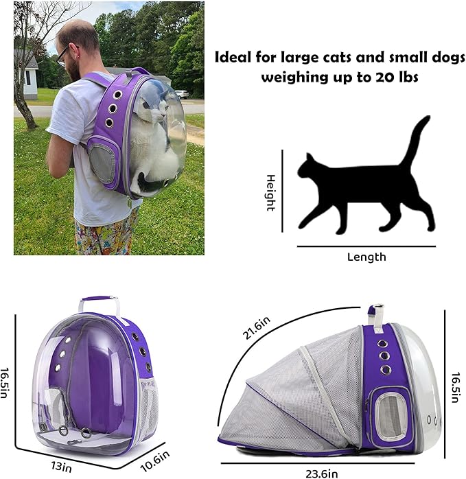 Cat Backpack Carrier,Expandable Pet Bubble Backpack Airline Approved, Pet Travel Carrying Bag for Small Medium Cats and Puppy with Hiking Walking Outdoor Use