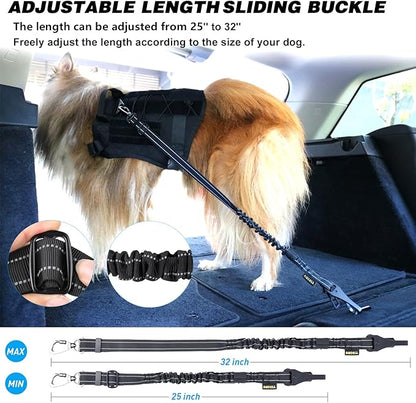 AUBELL Dog Seat Belt for car,Updated 3-in-1 Bungee Dog Car Tether with Clip Hook Latch & Buckle, Heavy Duty Dog Car Harness with Carabiner,Black