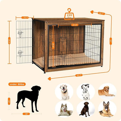 DWANTON Dog Crate Furniture with Cushion 43.3" L,