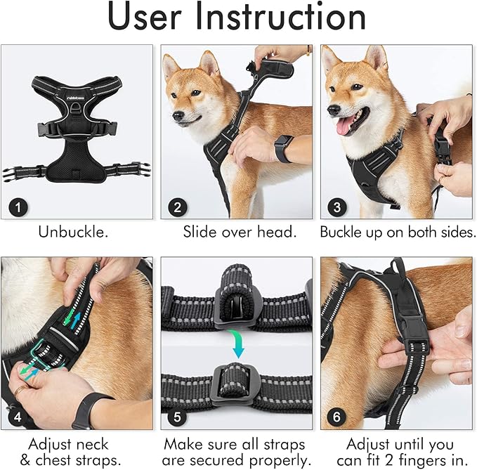 rabbitgoo Dog Harness, No-Pull Pet Harness with 2 Leash Clips, Adjustable Soft Padded Dog Vest, Reflective No-Choke Pet Oxford Vest with Easy Control Handle for Small Dogs, Black, S