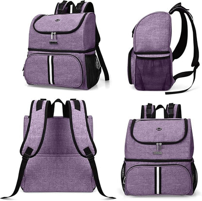 BAGLHER Pet Travel Bag, Double-Layer Pet Supplies Backpack (for All Pet Travel Supplies), Pet Travel Backpack with 2 Silicone Collapsible Bowls and 2 Food Baskets Lavender