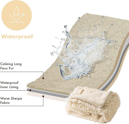 gogobunny Waterproof Plush Long Faux Fur Pet Throw Blanket Ultra Soft Fluffy Bed Couch Cover Washable (60x80 Inch 1), Beige)