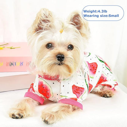 Breathable Cotton Watermelon Pet Clothes Dog Pajamas for Small Dogs Teacup Chihuahua Yorkie Puppy Clothes Dog Pjs Onesie, X-Small