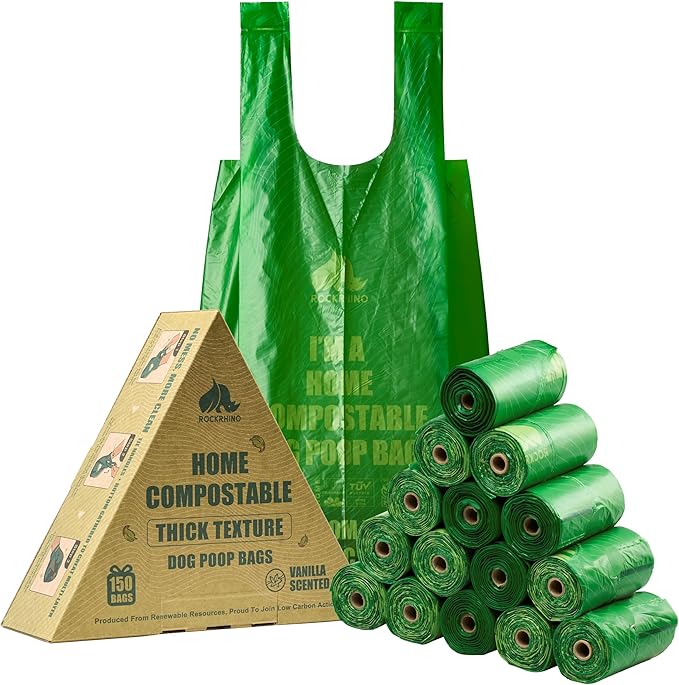 100% Home Compostable Dog Poop Bags With Handles 33% Thicker 8x Protection Dogs,150 Bags)