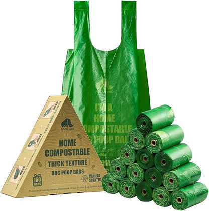 100% Home Compostable Dog Poop Bags With Handles 33% Thicker 8x Protection Dogs,150 Bags)