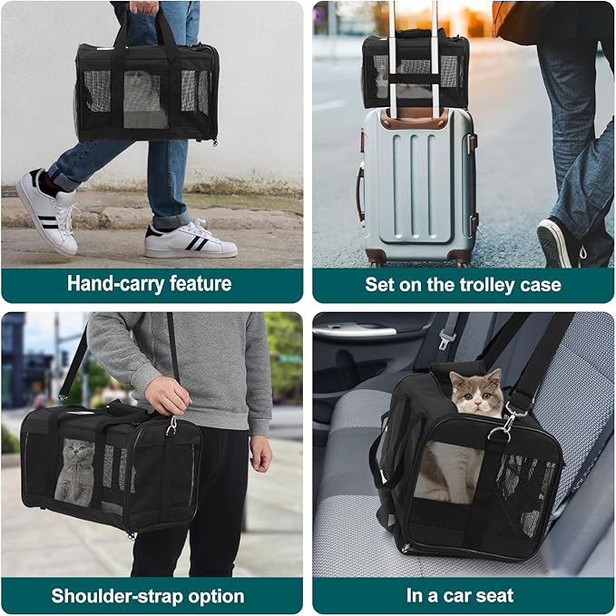 Cat Dog Pet Carrier for Medium to Large Cats (20+ lbs) and Small Dogs -Top Loading, Portable & Collapsible Cat Travel Bag Dual Kitten Sturdy Crate for Long Journeys - Holds Up to 25lbs