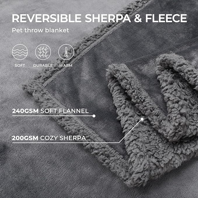 Waterproof Pet Blanket, Liquid Pee Proof Dog Blanket for Sofa Bed Couch, Reversible Sherpa Fleece Furniture Protector Cover for Small Medium Large Dogs Cats, Dark Gray X-Large（85" x 57"）