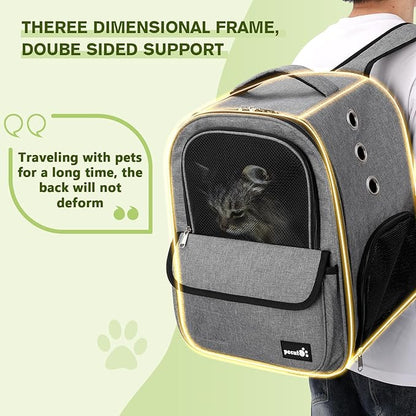 Pecute Cat Backpack with Interactive Window, Cat Backpack Carrier with Breathable Scratch-Resistant Mesh, 2 Side Openings, Backpack for Cats, Puppies or Rabbits,Great for Travel Hiking Camping