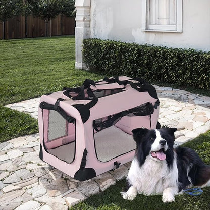 PET Foldable Dog Crate Folding Soft Dog Crate with Carrying Bag Dog Home & Dog Travel Crate Indoor & Outdoor Pet Home (Pink L-30 L 20" W 19" H)
