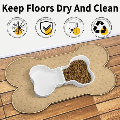 Dog Food Mat Anti-Slip Silicone Dog Bowl Mat Thicker Pet Placemat Waterproof Cat Feeder Pad with Raised Edge Puppy Kitten Feeding Mats Suitable Small Medium-Sized Dogs Cats Eating Tray