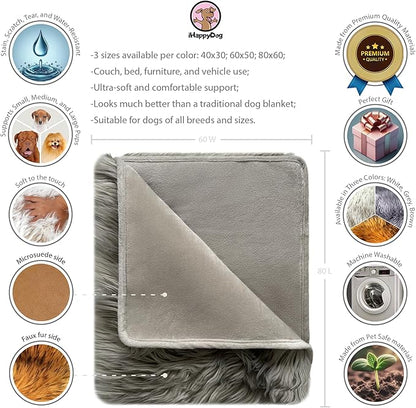 Waterproof Throw Blanket, Pet Bed Blanket for Dogs and Cats, Plush Fur Throw for Sleeping, Whelping, and Comfort, Furniture Protection, Stain Resistant Surface, Machine Washable (Grey, 60x80")