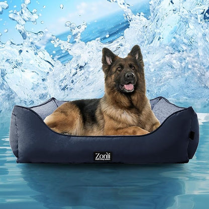 ZonLi Cooling Dog Bed, Dog Beds for Extra Large Dogs, Dog Cooling Bed with Bolsters Waterproof, for Dogs Up to 50 lbs, Pet Bed with Washable Cover, Non-Slip Bottom, Without Gel, Oceanic Navy