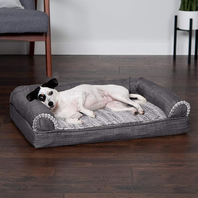 Furhaven Memory Foam Dog Bed for Medium/Small Dogs w/ Removable Bolsters & Washable Cover 35 lbs