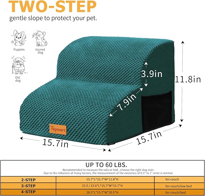 Topmart High Density Foam Pet Steps 2 Tiers 11.8" High,Non-Slip