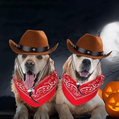 Dog Halloween Costumes, Dog Cowboy Costume Pet Dog Cowboy Hat Dog Bandana Scarf Pet Halloween Costumes Funny Dog Halloween Costumes(Size L)