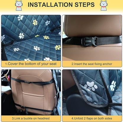 Riakrum Dog Car Seat Cover for Front Durable Colored Paw Prints Waterproof Protector Against Dirt Scratch Proof Non Slip Padded Quilted Front Seat Covers for Dog for Cars