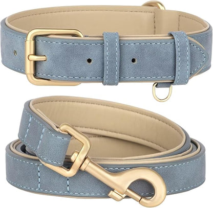 Beirui Soft Padded Leather Dog Collar and Leash Set 4FT Leather