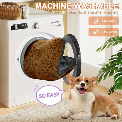 POCBLUE Deluxe Washable Dog Bed for Medium Dogs Dog Crate Mat 30 inch Comfy Fluffy Kennel Pad Anti-Slip for Dogs Up to 40 lbs 30" x 19", Brown